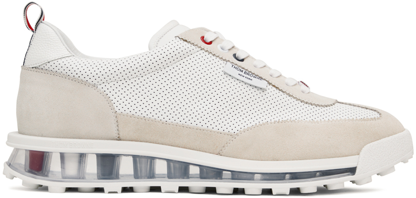 Shop Thom Browne White & Beige Tech Runner Sneakers In 100 White
