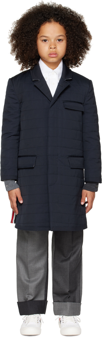 Thom Browne Kids Navy Classic Chesterfield Down Coat In Navy 415