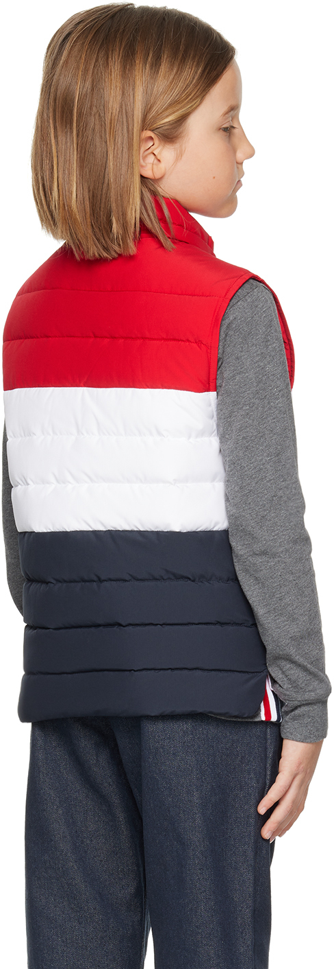 Thom Browne Kids Red & Navy Fun-mix Down Vest In Rwbwht 960
