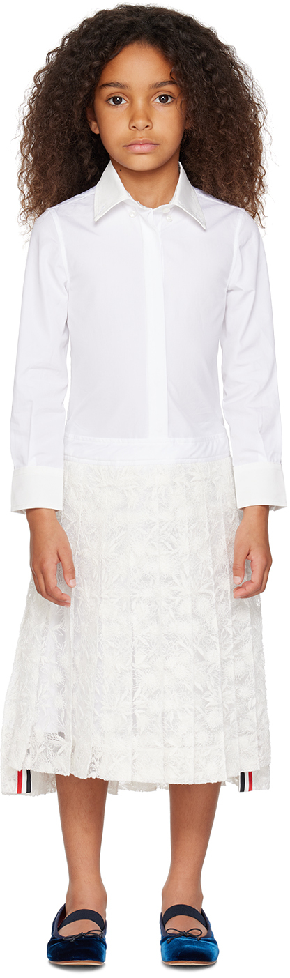 Thom Browne Kids White Pleated Dress In White 100