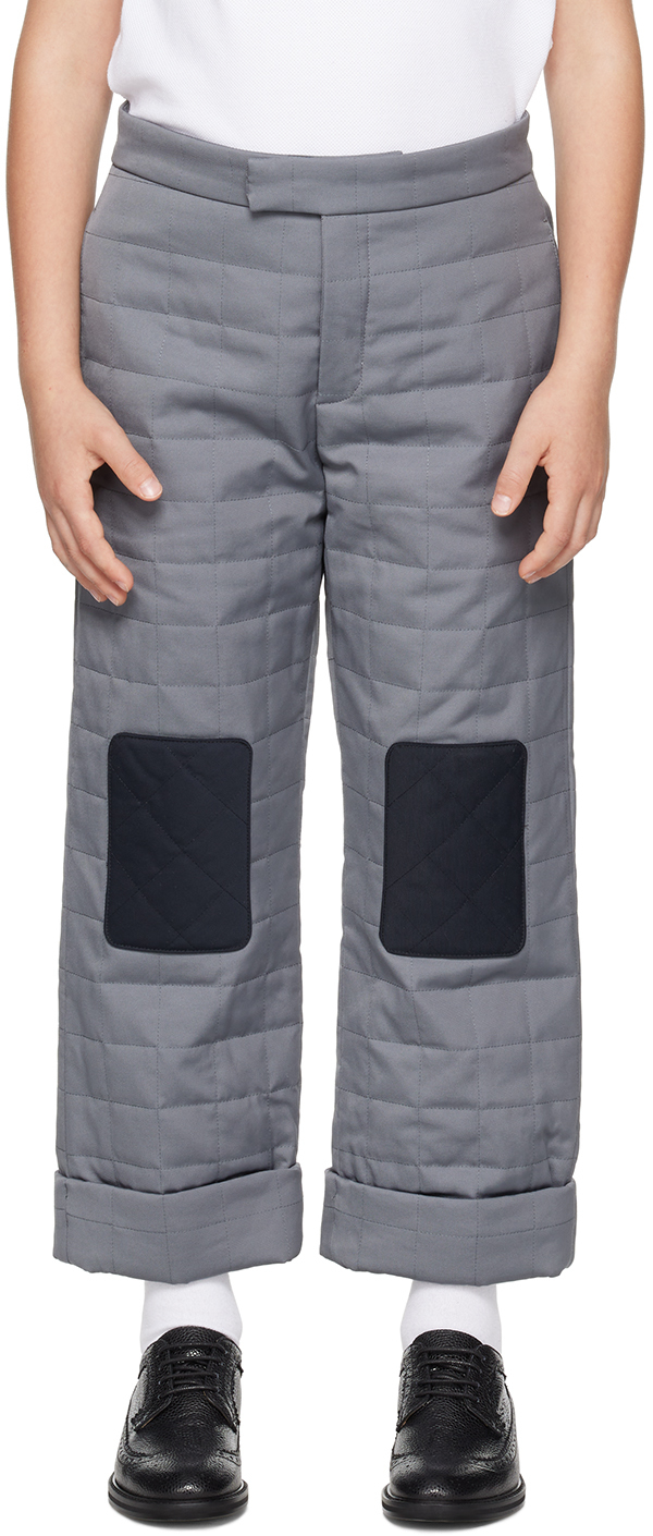 Thom Browne Kids Grey Backstrap Trousers In Med Grey 35