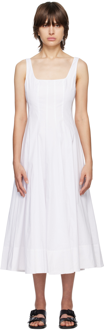 Staud: White Wells Midi Dress | SSENSE