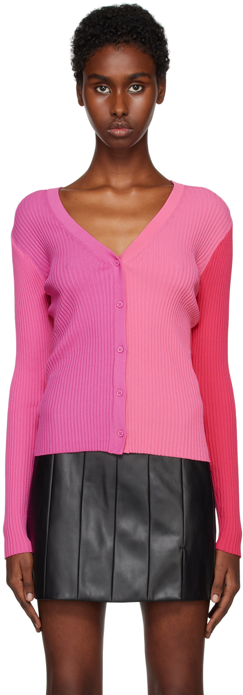 Staud Color Block Ribbed Cardigan Sweater In Quartz Multi