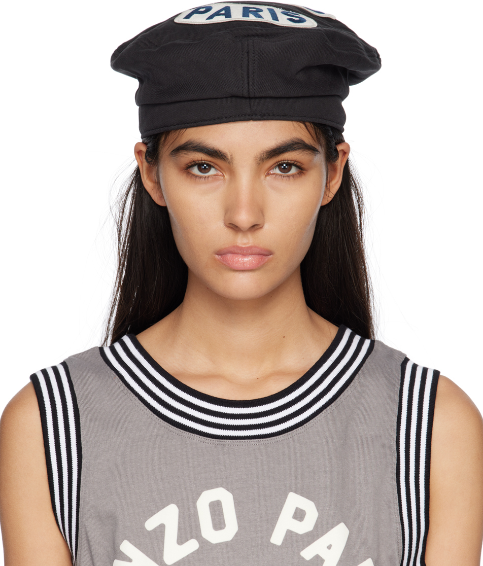 Kenzo Embroidered Cotton Beret In Black