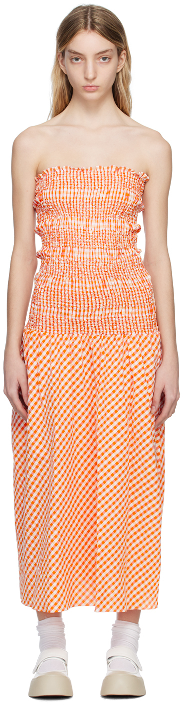 Orange & White Kenzo Paris Check Midi Dress