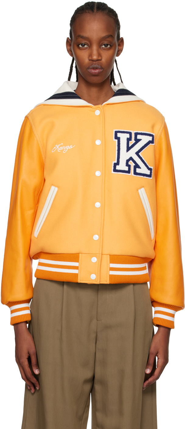 Shop Kenzo Orange  Paris Embroidered Bomber Jacket In 36 - Apricot