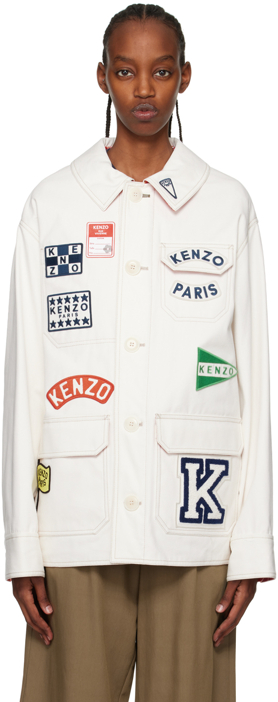 Kenzo Workwear Jacket With Badges In Blanc Casse