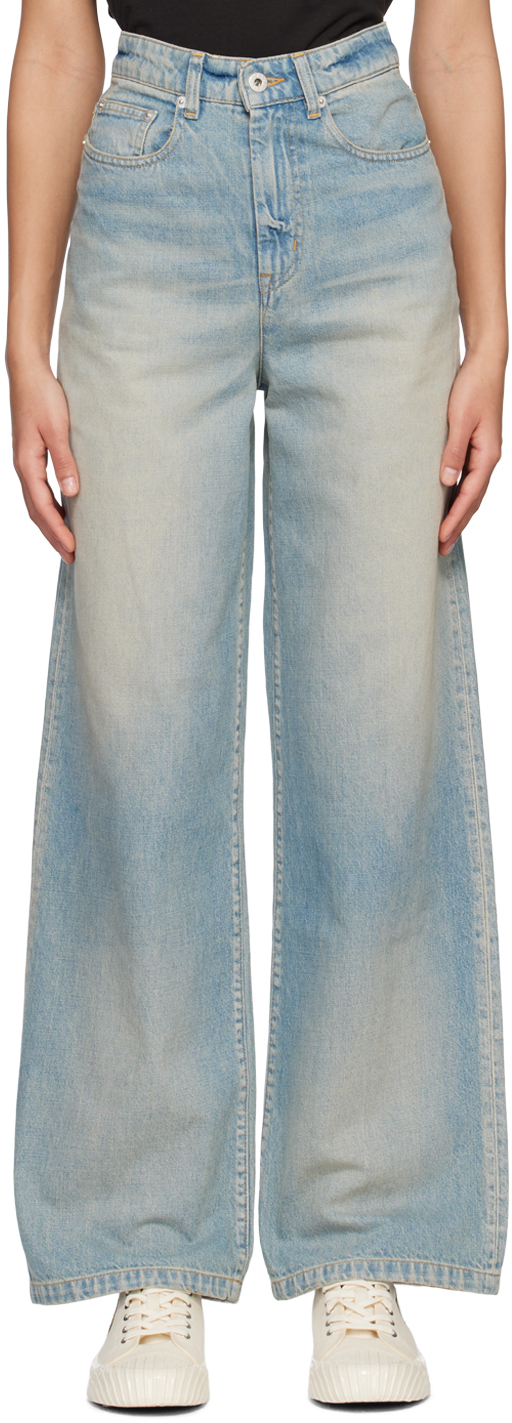Kenzo Blue  Paris Bleached Jeans In Dy - Stone Bl Dirty