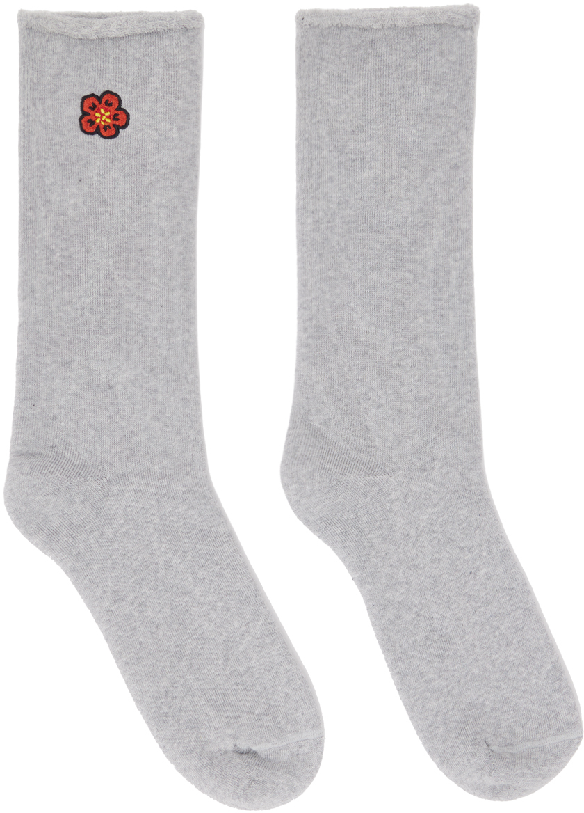Kenzo Gray Boke Flower Socks In 94 - Pearl Grey