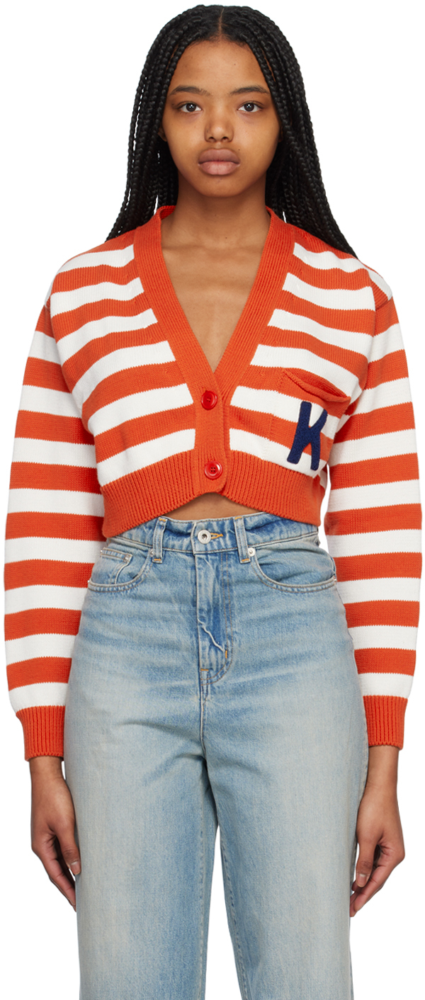 Kenzo Nautical Stripes Cardigan Sweater In Red