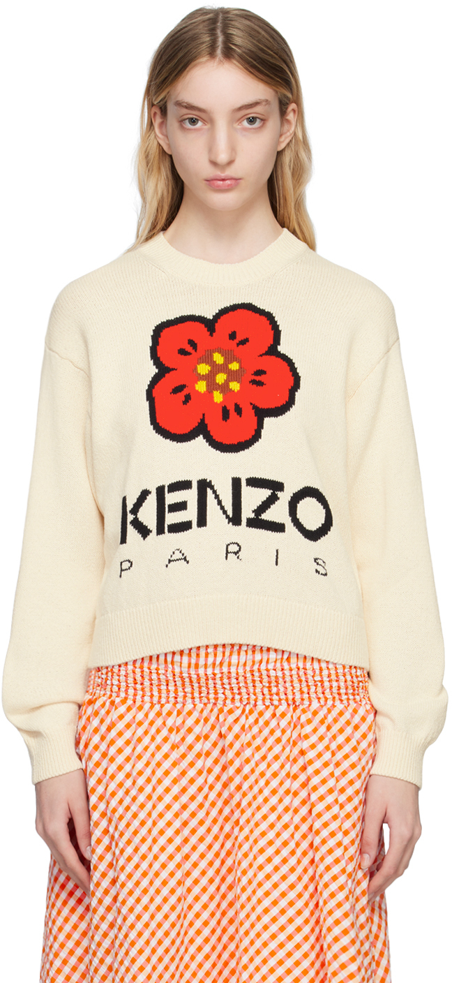 Kenzo Logo Comfort Wool Sweater In Crema