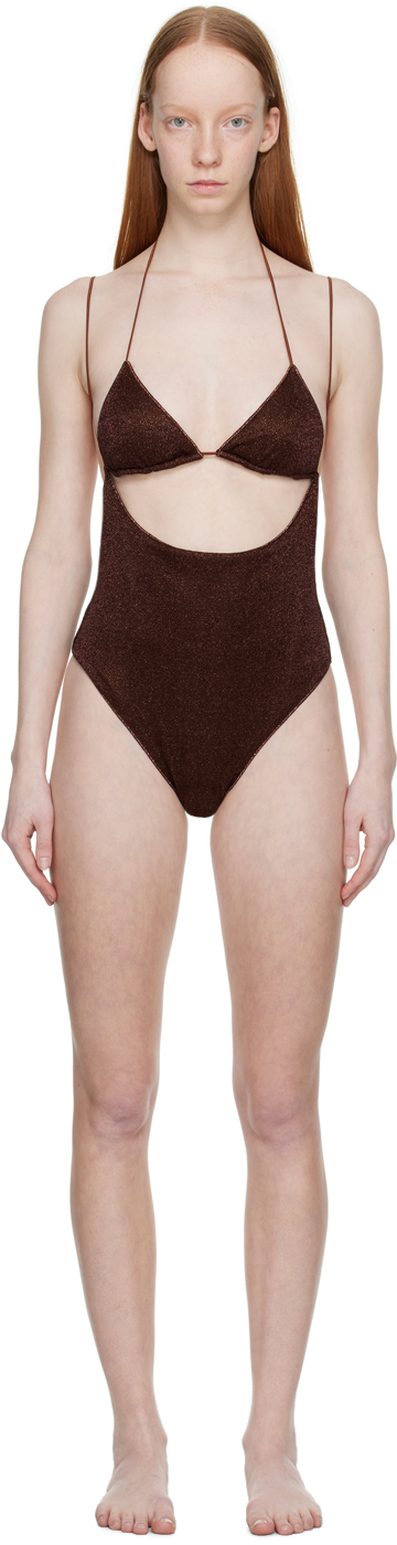 OSEREE BROWN METALLIC ONE-PIECE SWIMSUIT