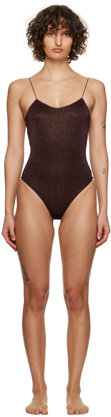 Oseree Lumière Maillot One-piece Swimsuit In Chocolate
