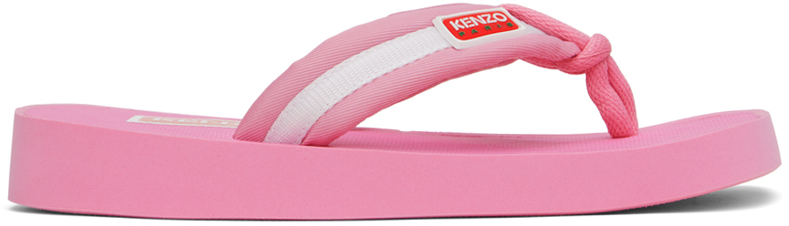 Kenzo Logo-patch Striped Flip Flops In Rose