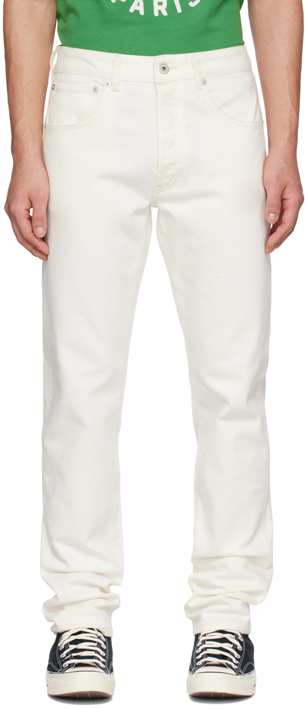 Kenzo ‘bara' Logo Patch Straight Leg Jeans In White