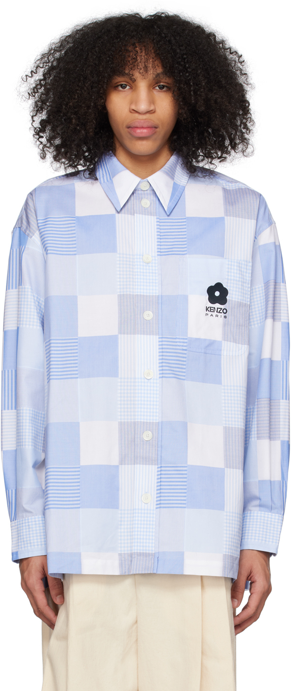 Kenzo Men's Logo-embroidered Patchwork Oversized Sport Shirt