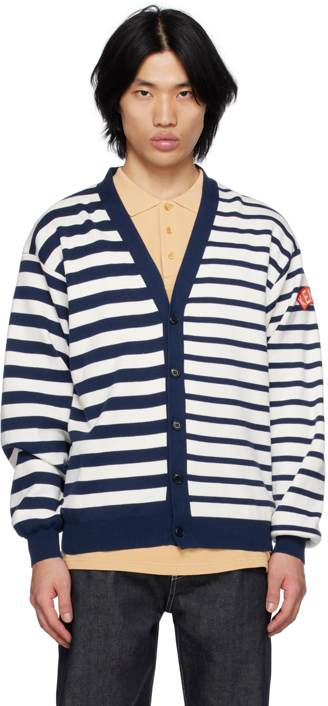 Kenzo: Navy & White Kenzo Paris Nautical Stripes Cardigan | SSENSE Canada