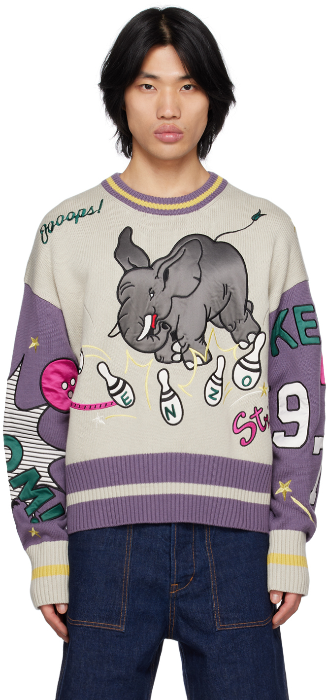 Shop Kenzo Gray & Purple  Paris Bowling Elephant Sweater In 66- Wisteria