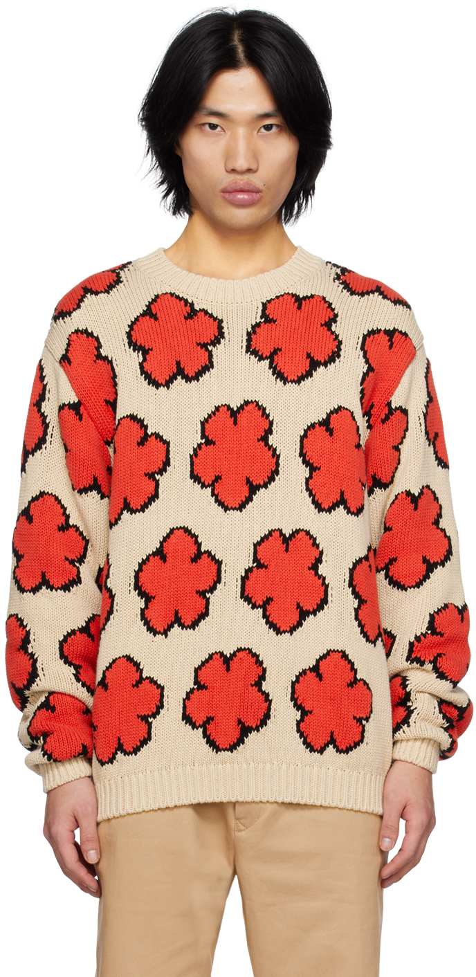 Shop Kenzo Beige  Paris Boke Flower Sweater In 03 - Ecru
