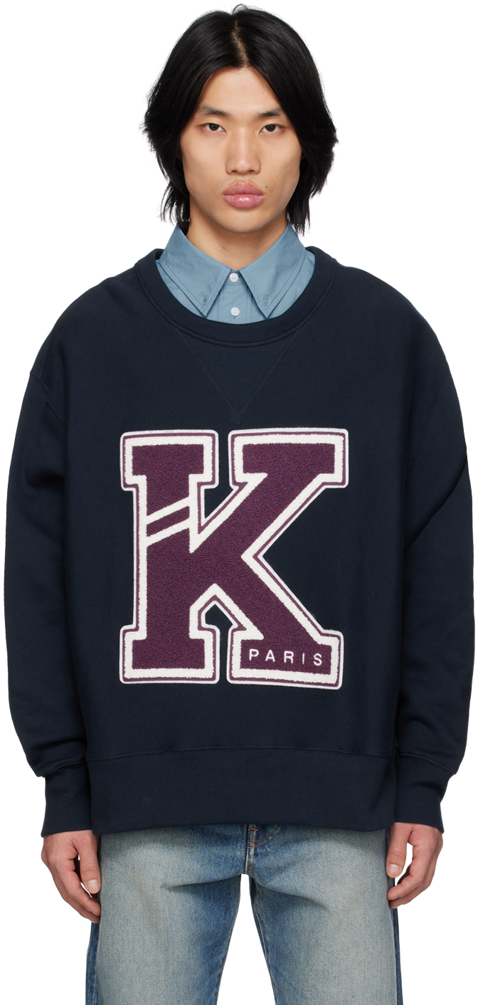 Shop Kenzo Navy  Paris Varsity Sweatshirt In 77 - Midnight Blue