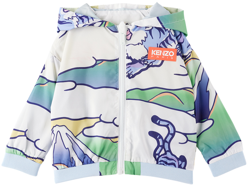 Kenzo Kids' Reversible Graphic-print Windbreaker Jacket In Blue