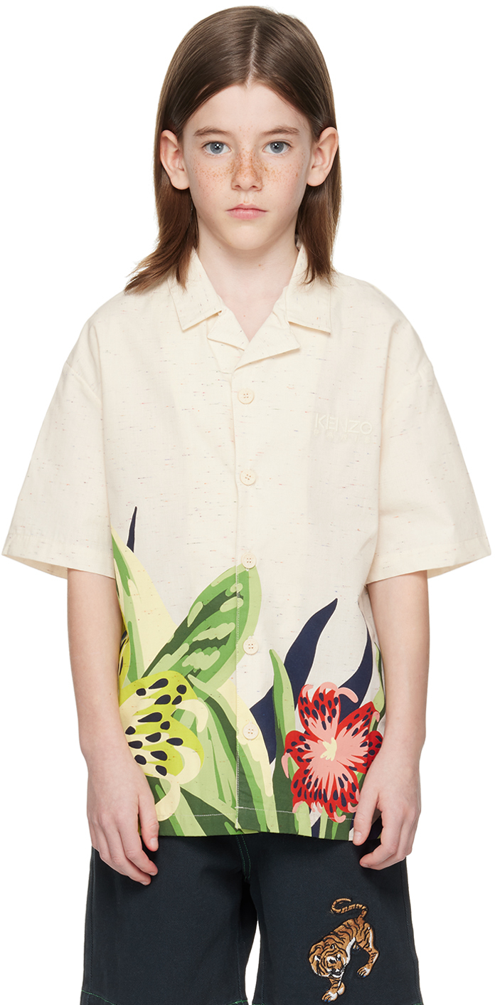 Kenzo Kids Off-white Floral Shirt In 211 Chanvre