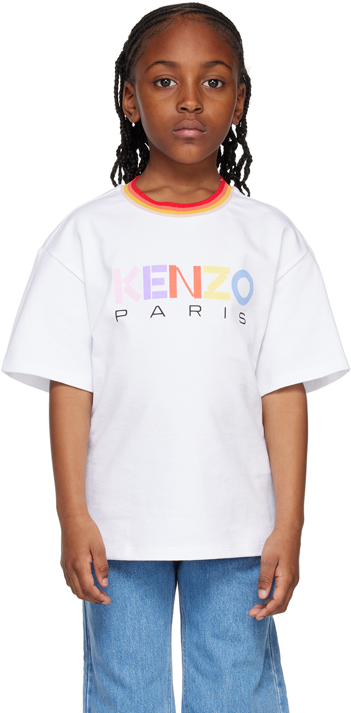 Kenzo Kids White  Paris Printed T-shirt In 10p Blanc
