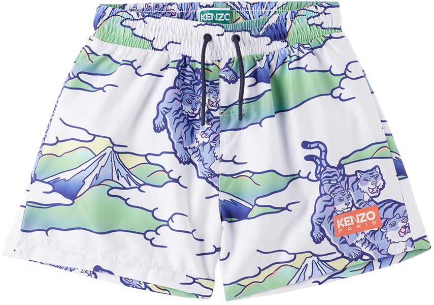 Kenzo Animal-print Swim Shorts In 791 Bleuglacier