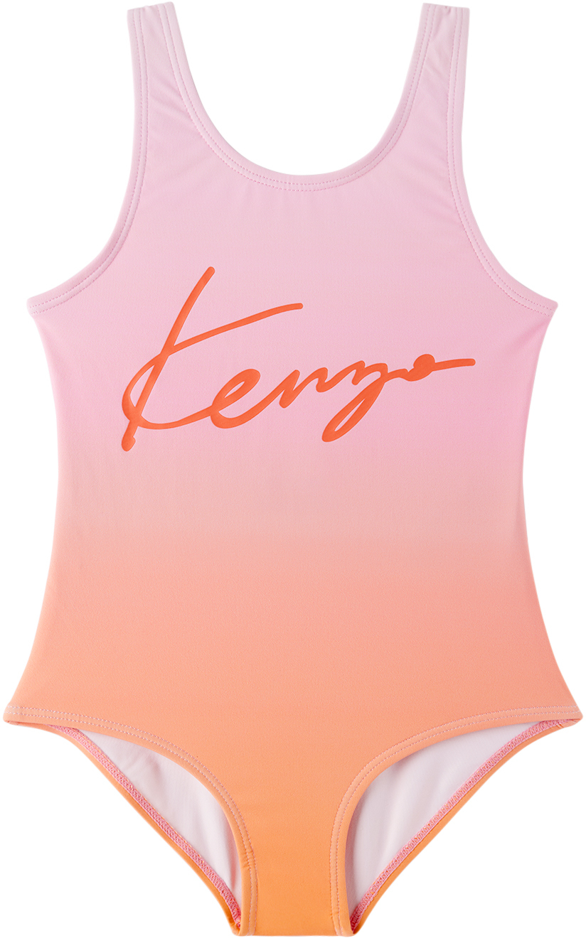 Kenzo Kids Pink & Orange Gradient One-piece Swimsuit In Gold