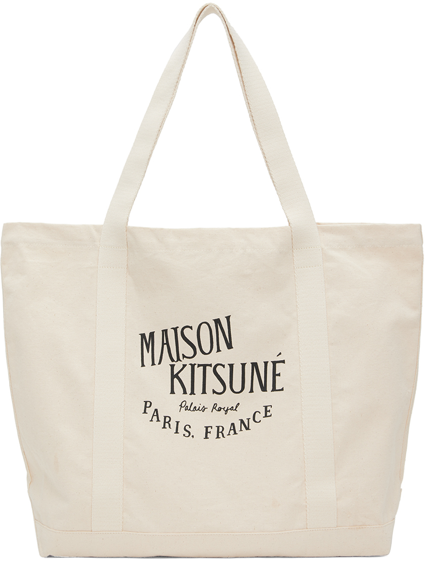 Maison Kitsuné Palais Royal Logo-print Cotton Tote Bag In P700 Ecru