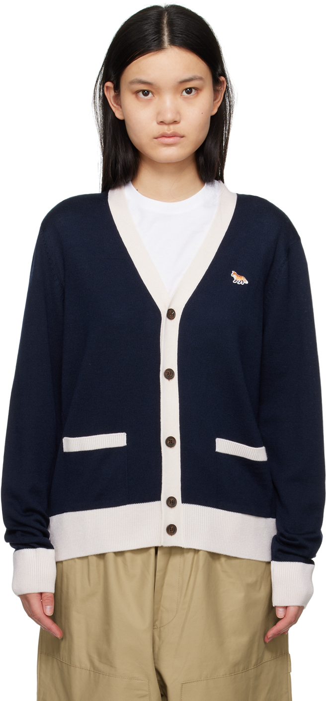 Navy Baby Fox Patch Cardigan by Maison Kitsuné on Sale