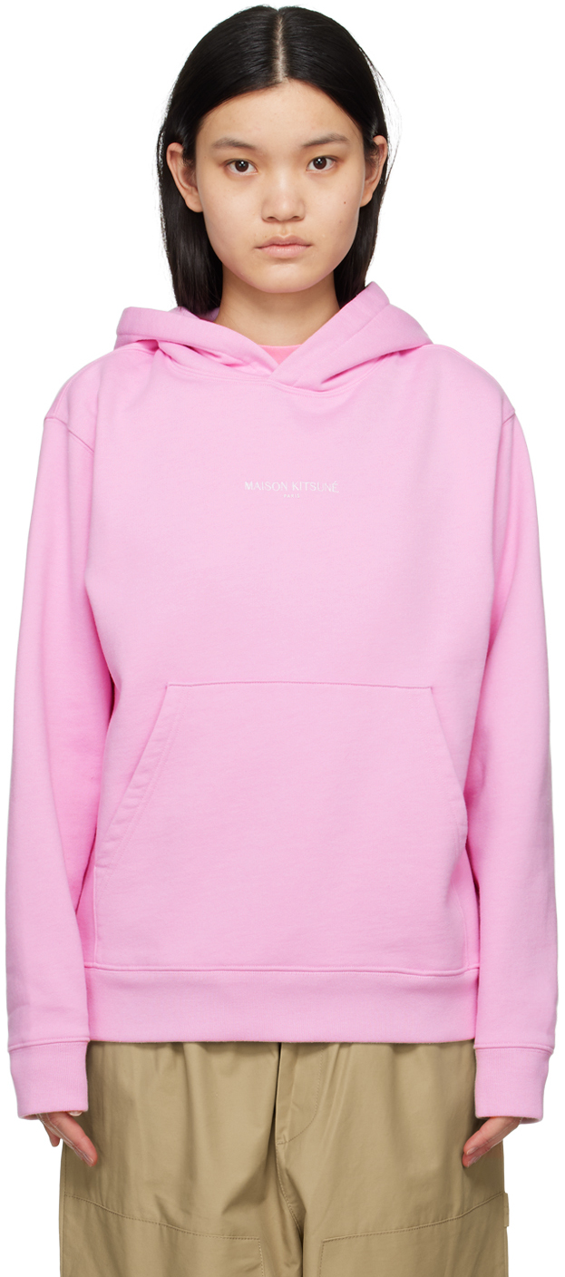 Maison Kitsuné Pink Embroidered Cordless Hoodie In Dusty Rose