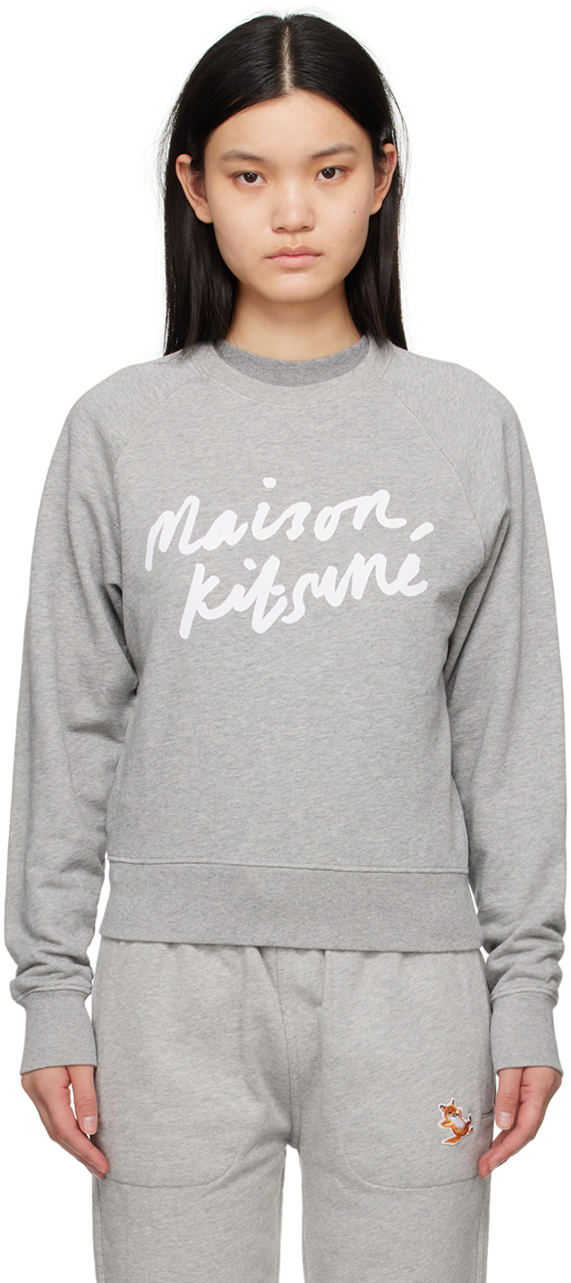 Maison Kitsuné Gray Handwriting Adjusted Sweatshirt In H150 Grey Melange