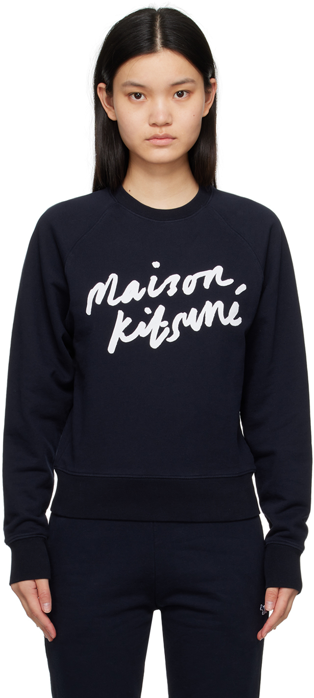 Maison Kitsuné: Navy Handwriting Adjusted Sweatshirt | SSENSE