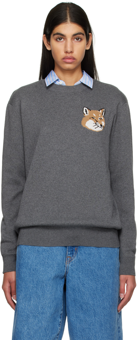 Maison Kitsuné Gray Mini Fox Head Sweater