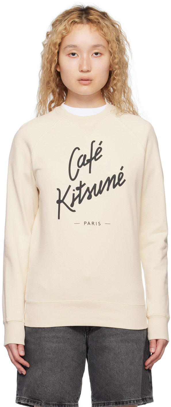 Shop Maison Kitsuné Off-white 'café Kitsuné' Sweatshirt In Lt Latte