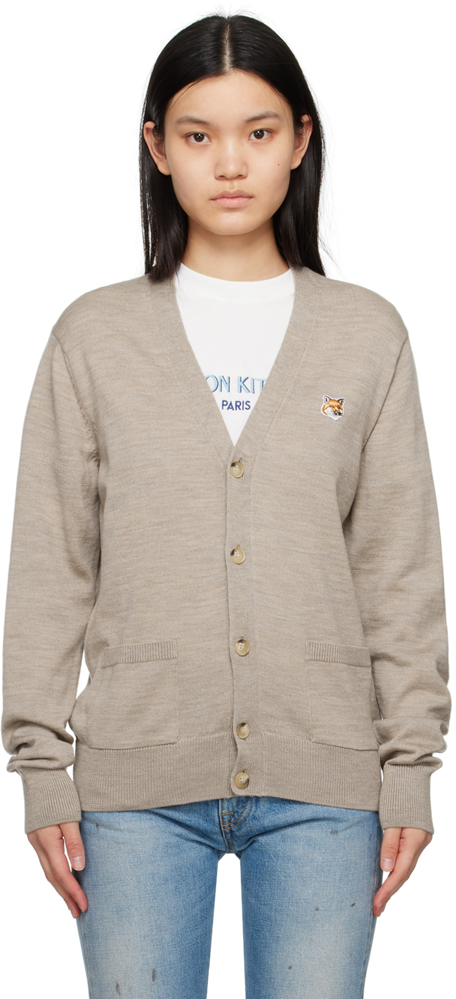 Maison Kitsuné: Beige Fox Head Patch Cardigan | SSENSE