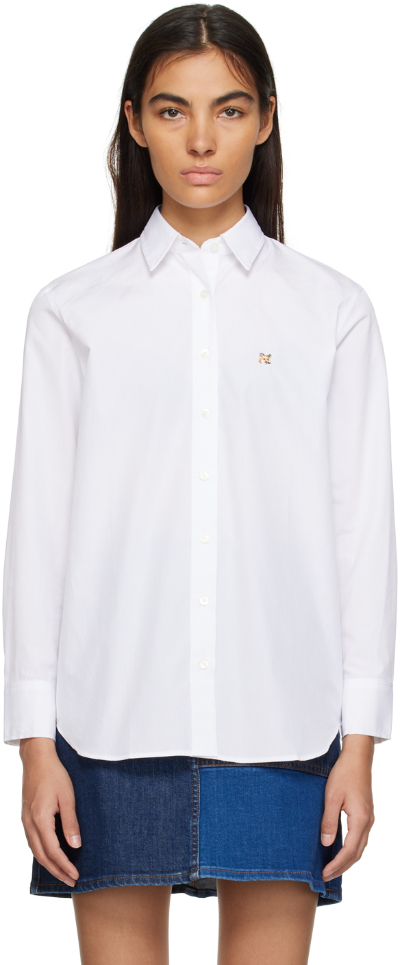 Shop Maison Kitsuné White Fox Head Shirt In P100 White