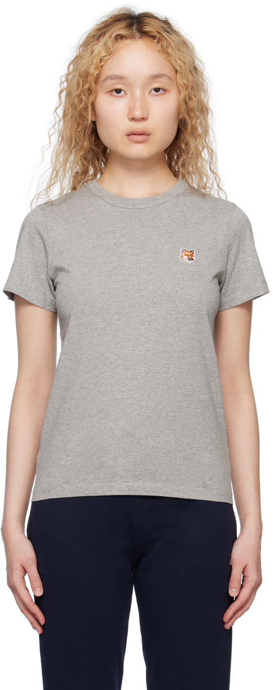 Shop Maison Kitsuné Gray Fox Head T-shirt In H150 Grey Melange