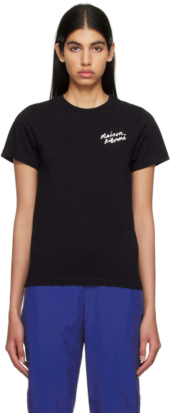 Shop Maison Kitsuné Black Mini Handwriting T-shirt In P199 Black