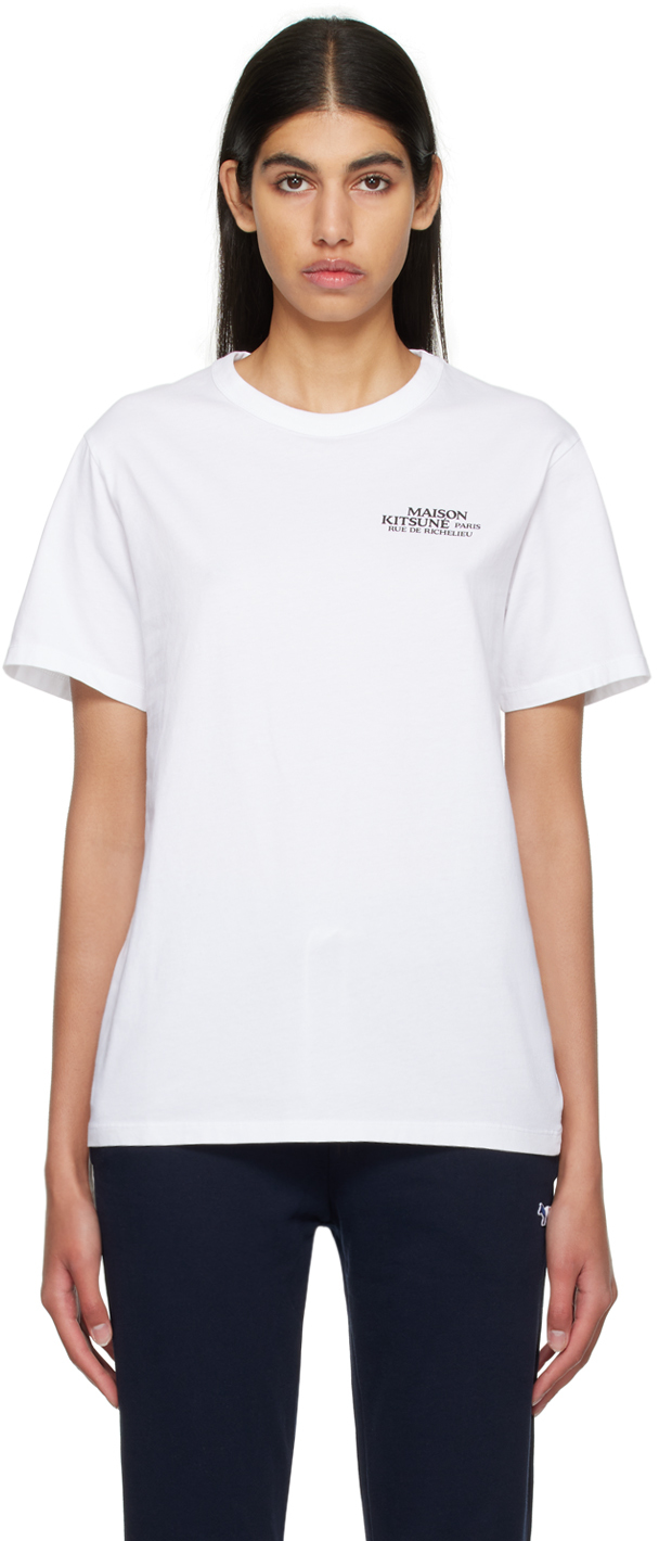 Maison Kitsuné: White 'Rue De Richelieu' T-Shirt | SSENSE