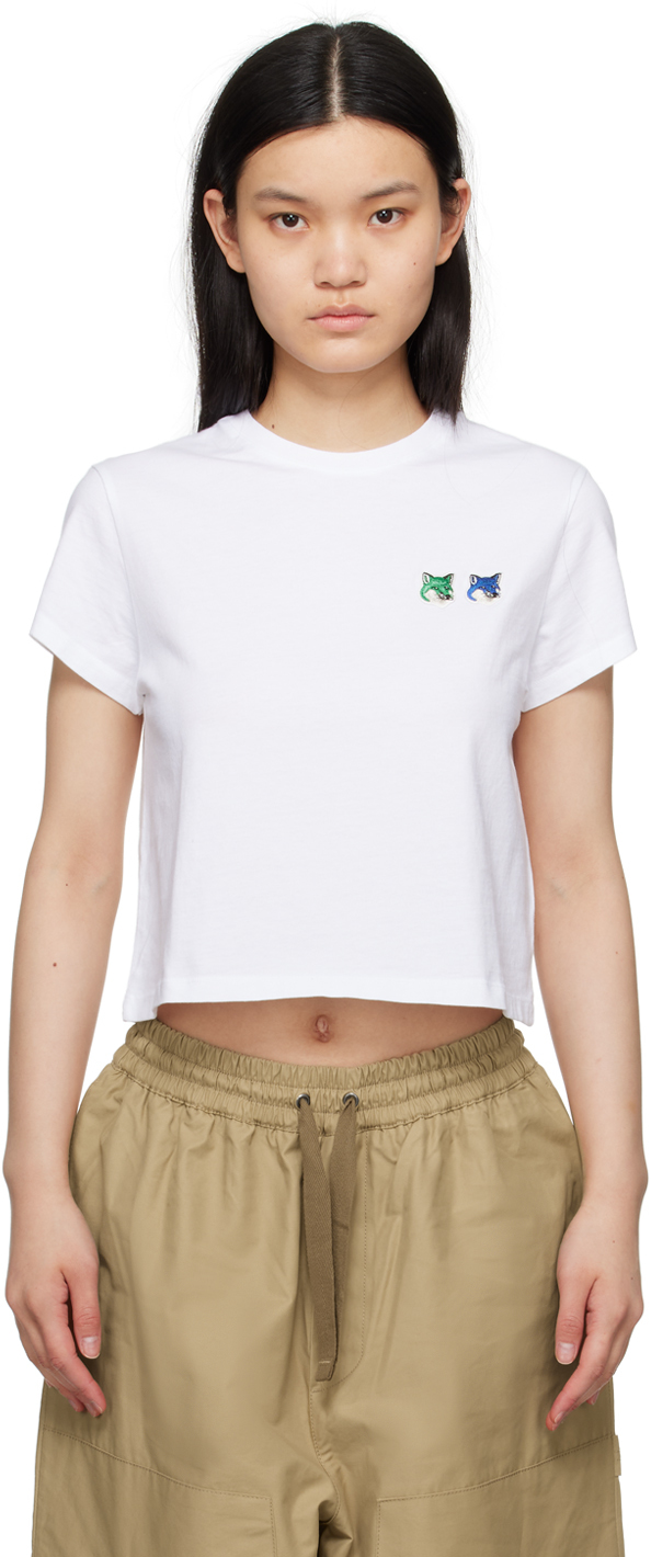 Double Fox Head Patch Cotton T-shirt In White