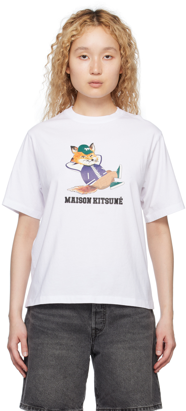 Maison Kitsuné Dressed Fox Patch Classic T-shirt In P100 White