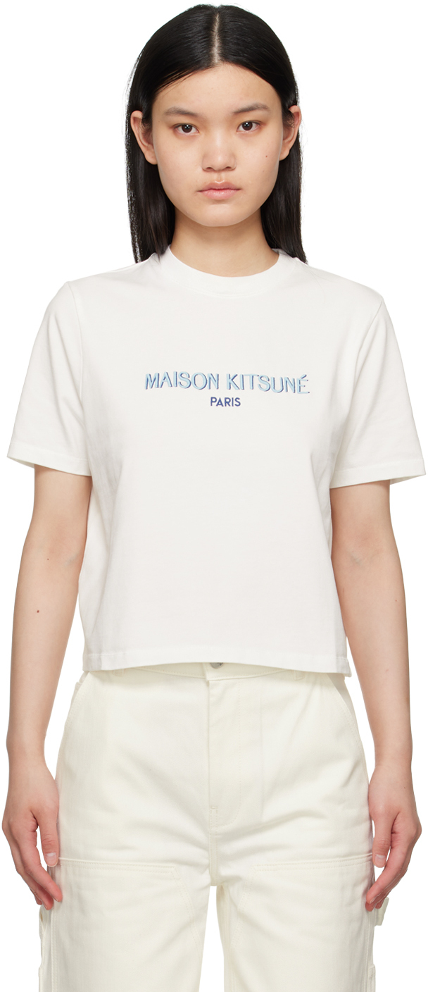 Maison Kitsuné Embroidered Logo Cropped T-shirt In White