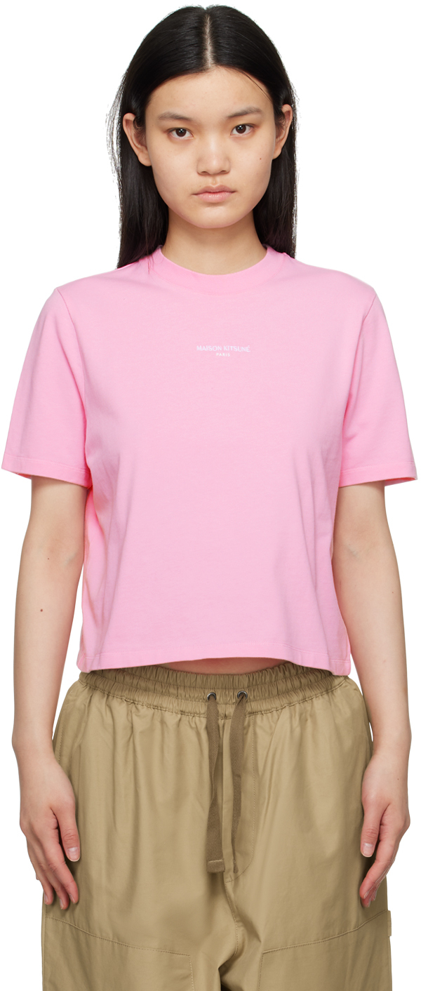 Shop Maison Kitsuné Pink Embroidered T-shirt In P626 Dusty Rose