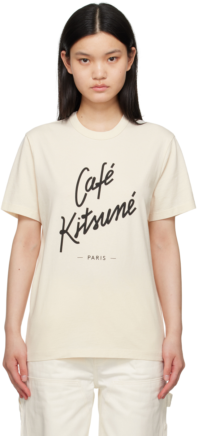 Shop Maison Kitsuné Off-white Printed T-shirt In P702 Latte