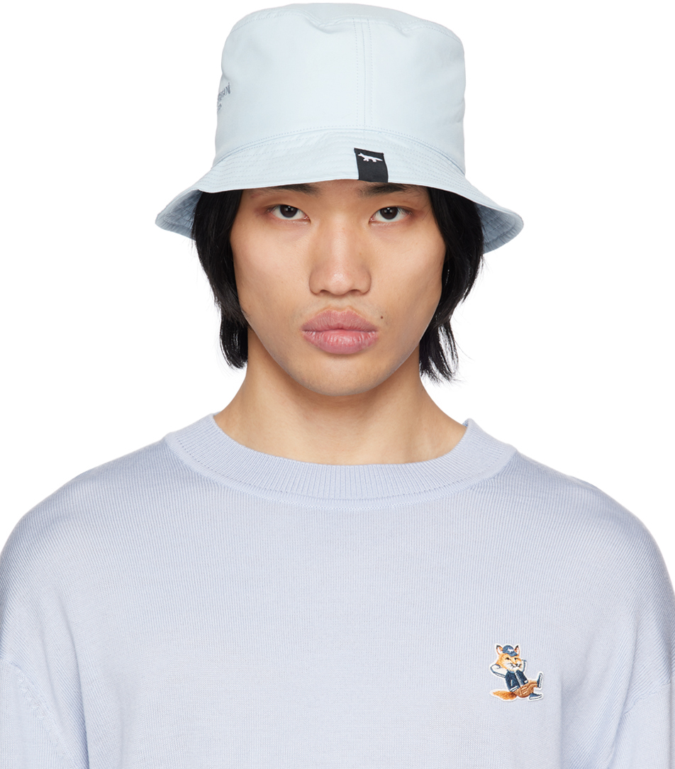 Shop Maison Kitsuné Blue Embroidered Bucket Hat In P408 Pale Blue