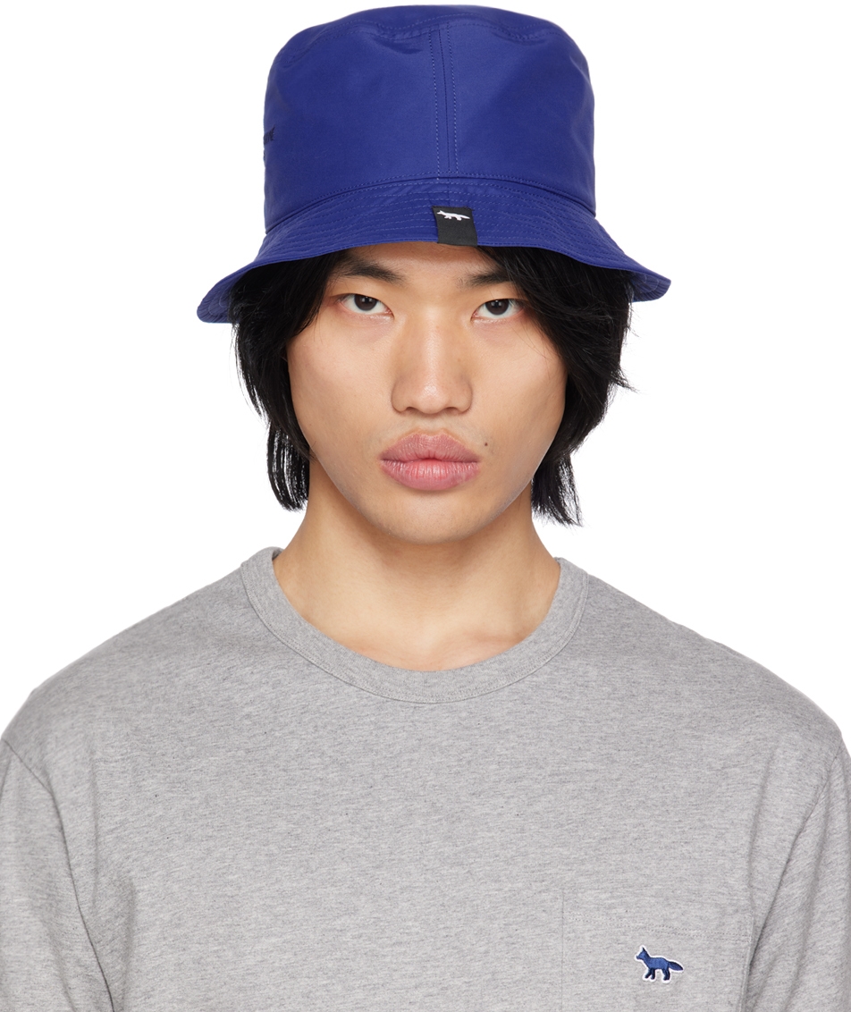 Maison Kitsuné Blue Embroidered Bucket Hat In P485 Deep Blue