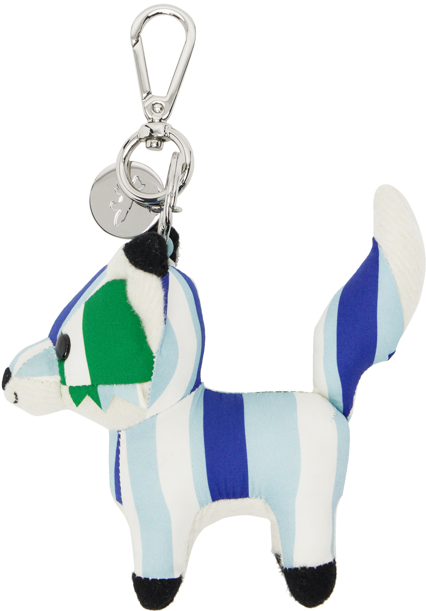 Maison Kitsuné Blue Small Stripes Fox Keychain In S430 Blue Green Stri