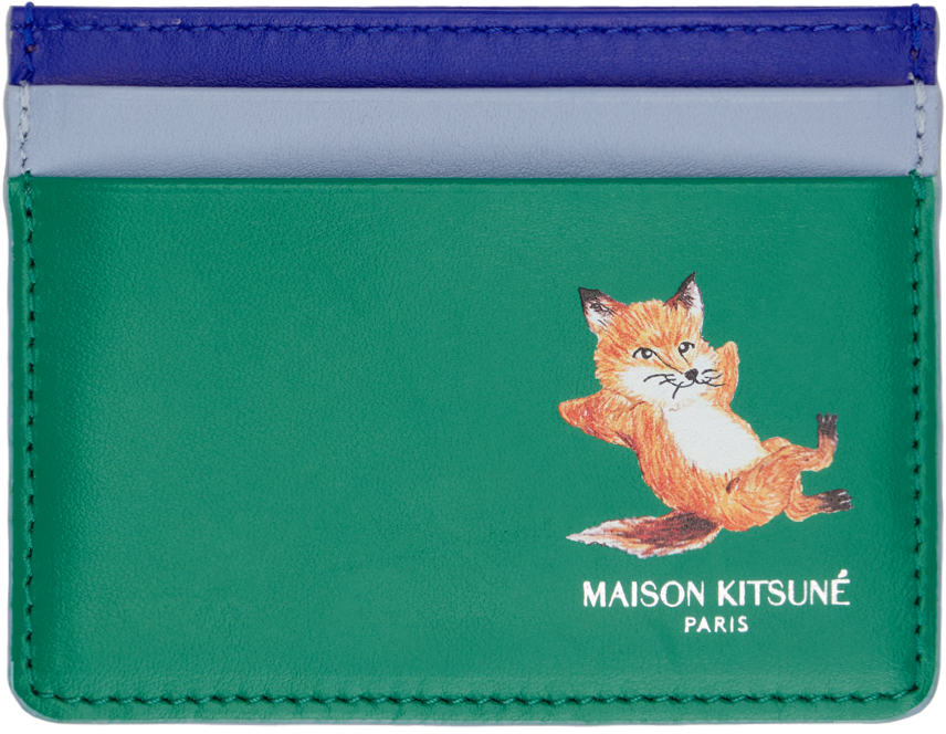 Maison Kitsuné Green & Blue Chillax Card Holder In P374 Grass Green